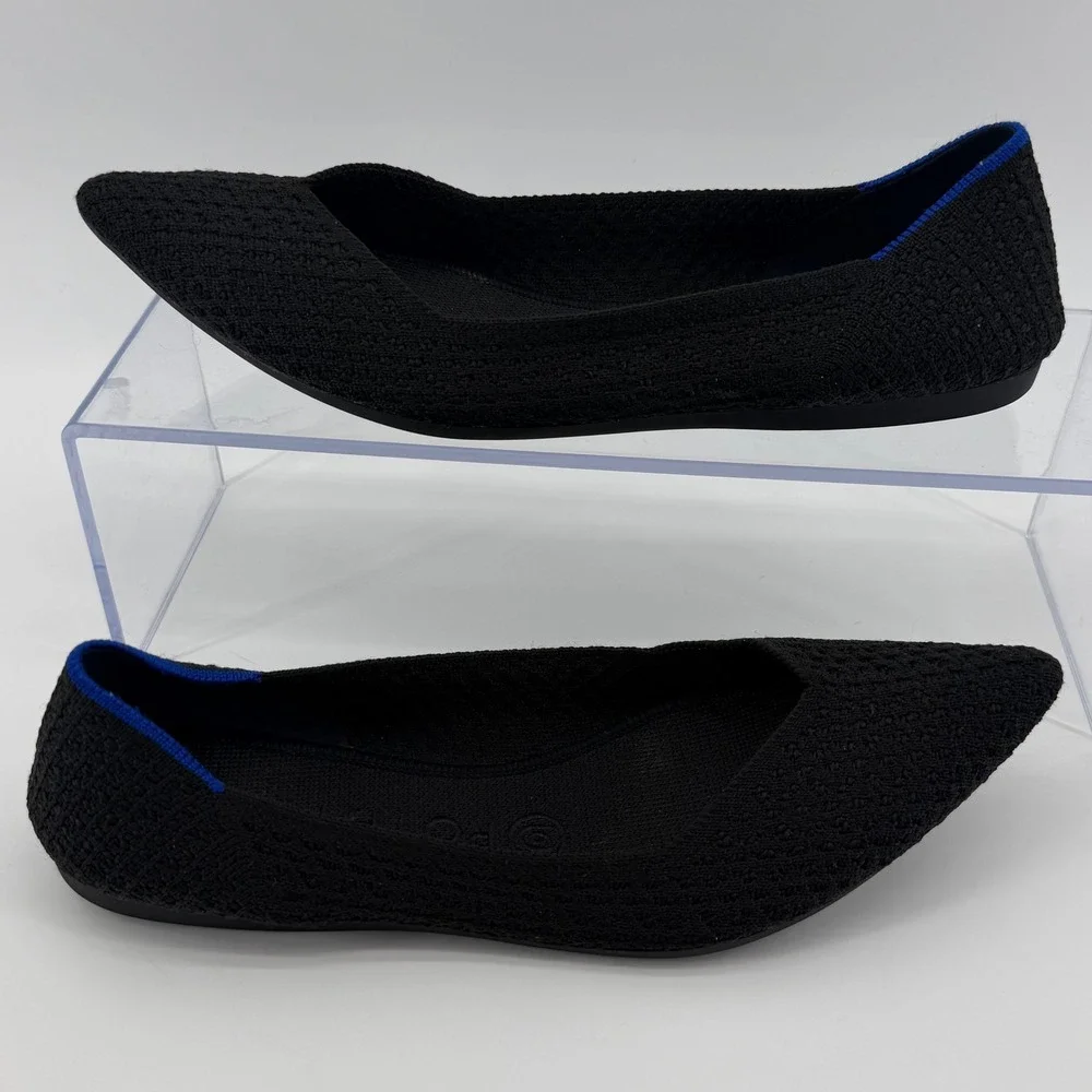 Rothy's The Point Flat Shoes Womens 8.5 Black Pointed Toe Knit Comfort Signature